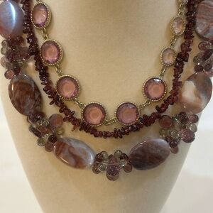 Shades of Burgundy Agate Stone Plus WHBM Necklace & Single Strand Necklace
